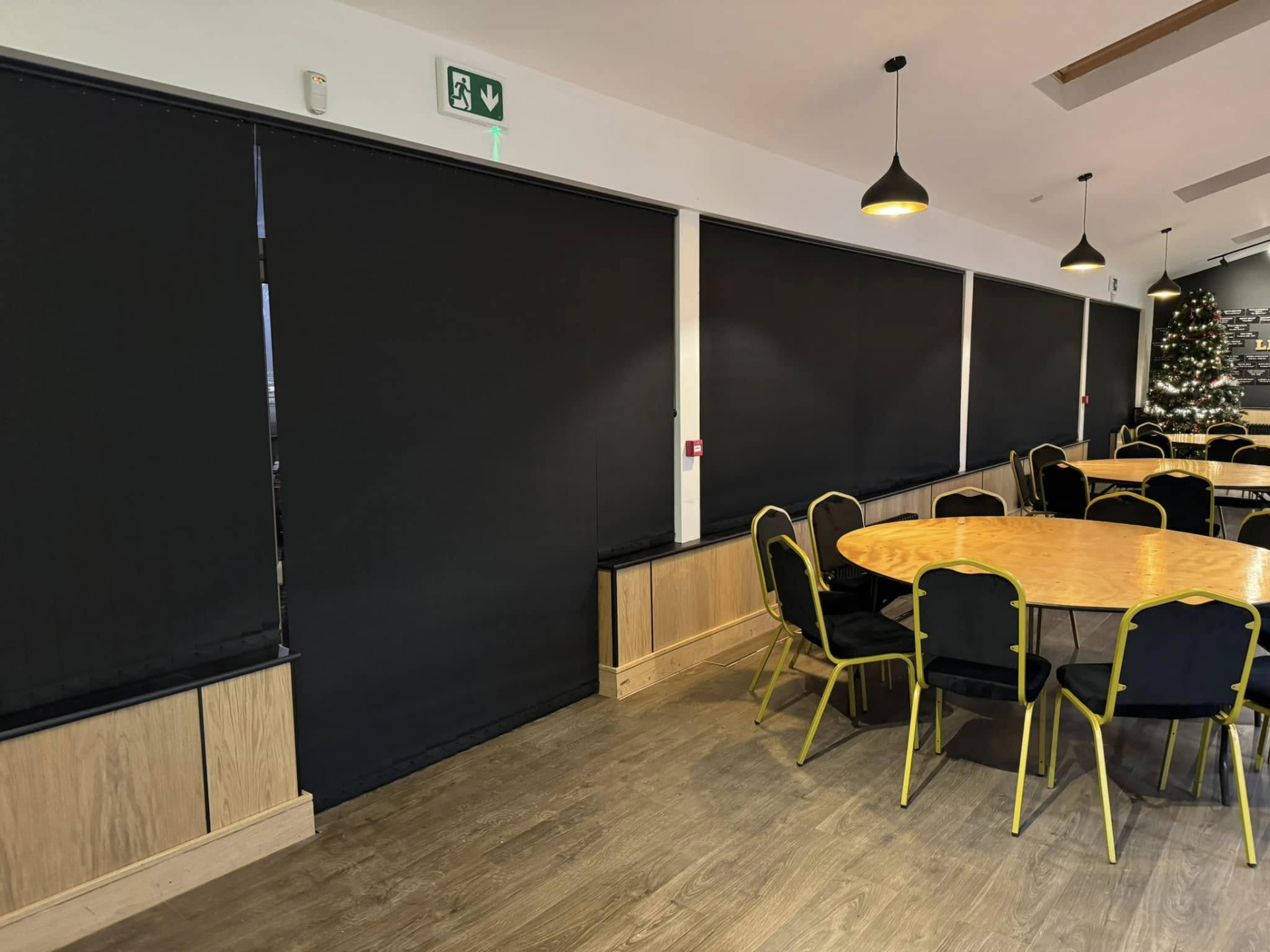Blackout roller blinds in Scunthorpe Rugby Club function room